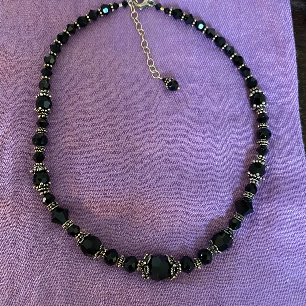 Custom Sterling Silver and Black Crystal Necklace